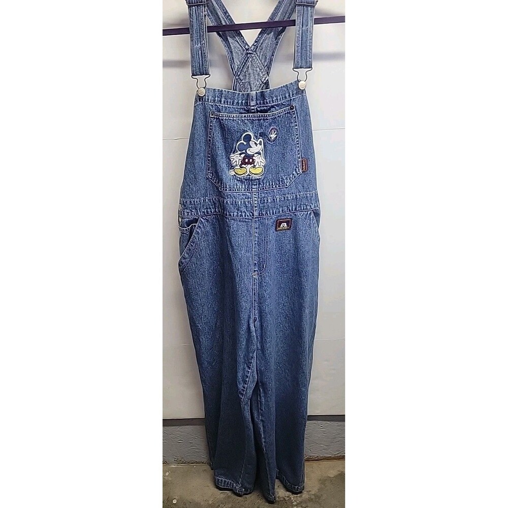 Disney Mickey Mouse Denim Overalls XL‎ Embroidered Front Pocket Adjust Y2K - Picture 3 of 15